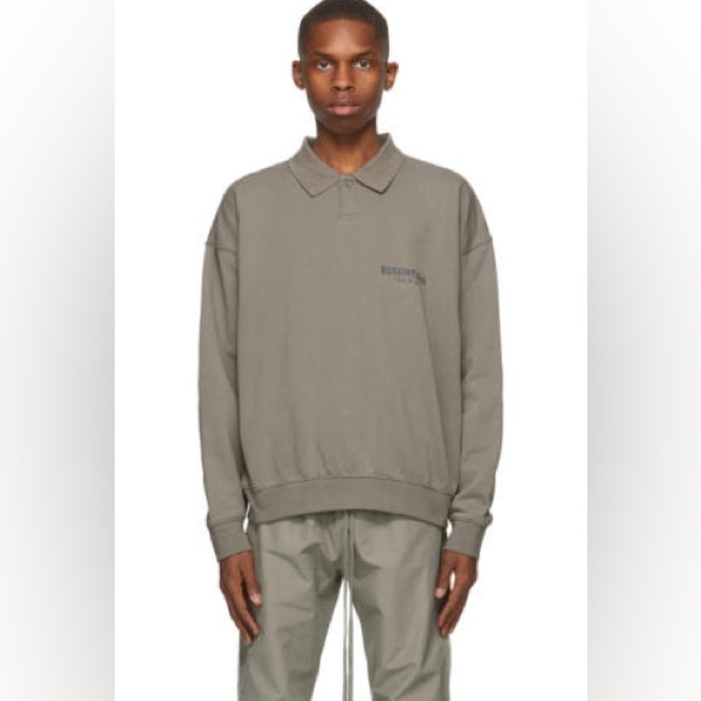 Essentials FOG Khaki Logo Long Sleeve Polo